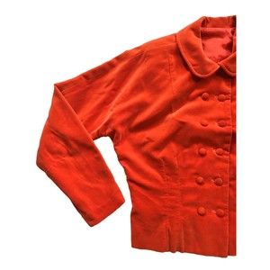 Vintage Handmade Velveteen Double Breasted Crop Blazer Jacket Orange Small S/M